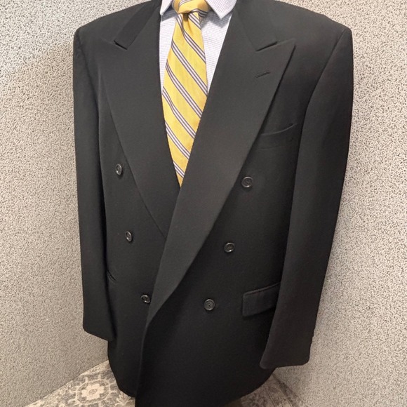 Lord & Taylor Black Double Breasted Blazer 44L Formal Goth VTG Union  Jacket - Picture 2 of 16